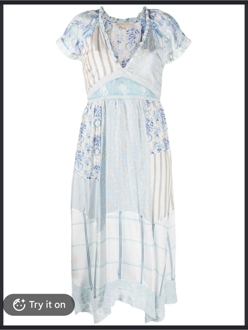 LoveShackFancy Light Blue Tula Patchwork Maxi Dress
